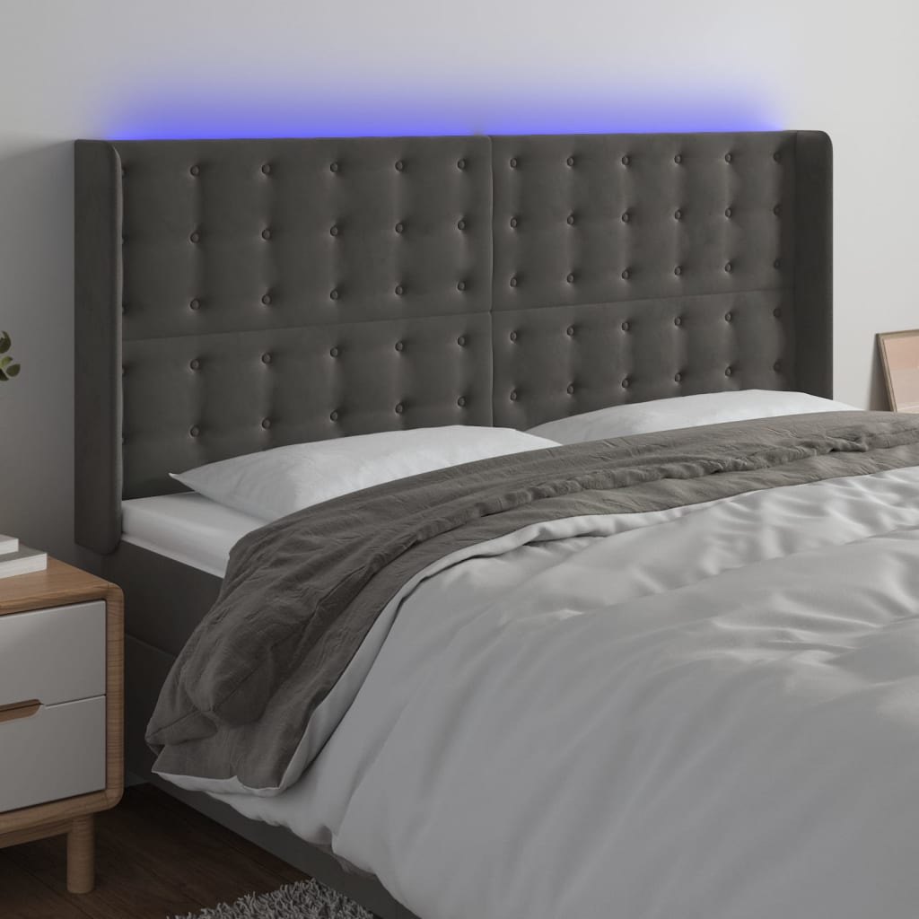 vidaXL LED Kopfteil Dunkelgrau 203x16x118/128 cm Samt