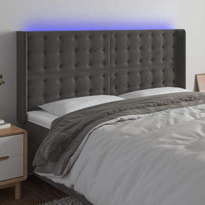 vidaXL LED Kopfteil Dunkelgrau 203x16x118/128 cm Samt