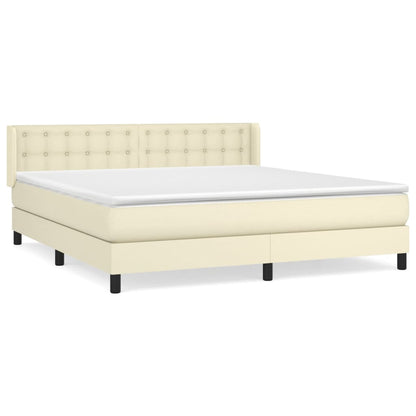 vidaXL Boxspringbett mit Matratze Creme 160x200 cm Kunstleder