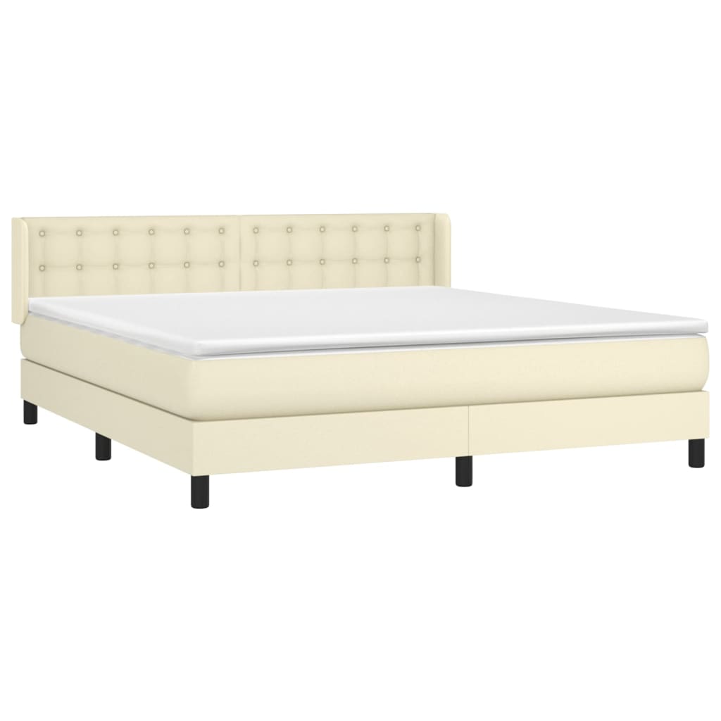 vidaXL Boxspringbett mit Matratze Creme 160x200 cm Kunstleder