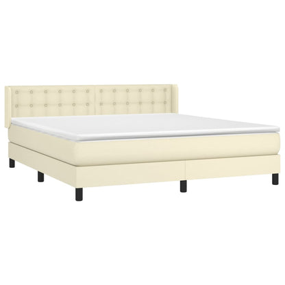vidaXL Boxspringbett mit Matratze Creme 160x200 cm Kunstleder