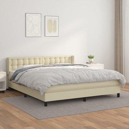 vidaXL Boxspringbett mit Matratze Creme 160x200 cm Kunstleder