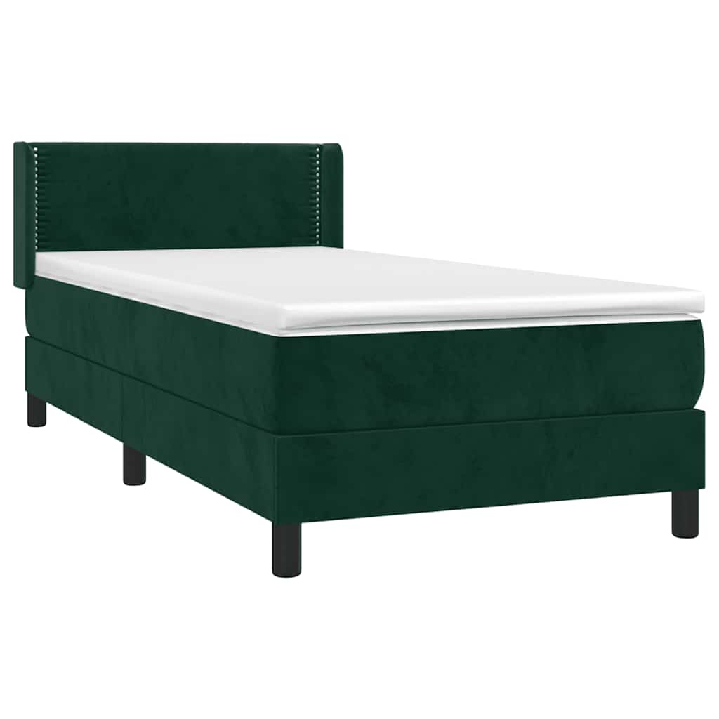 vidaXL Boxspringbett mit Matratze Dunkelgrün 90x190 cm Samt