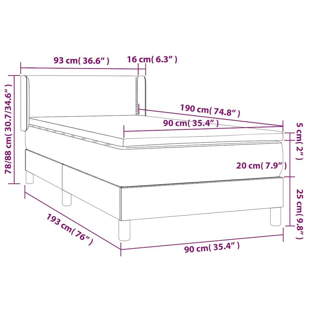 vidaXL Boxspringbett mit Matratze Dunkelgrün 90x190 cm Samt