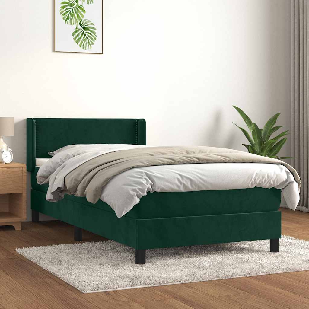 vidaXL Boxspringbett mit Matratze Dunkelgrün 90x190 cm Samt