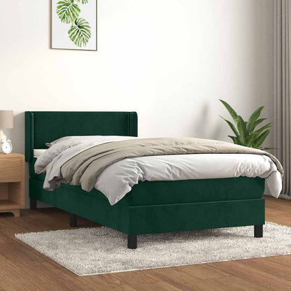 vidaXL Boxspringbett mit Matratze Dunkelgrün 90x190 cm Samt