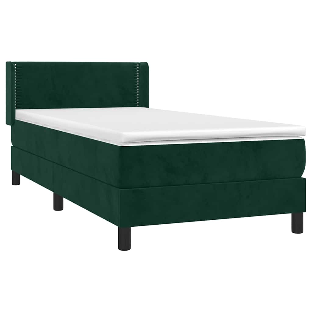 vidaXL Lit tapissier avec matelas Vert foncé 90x200 cm Velours