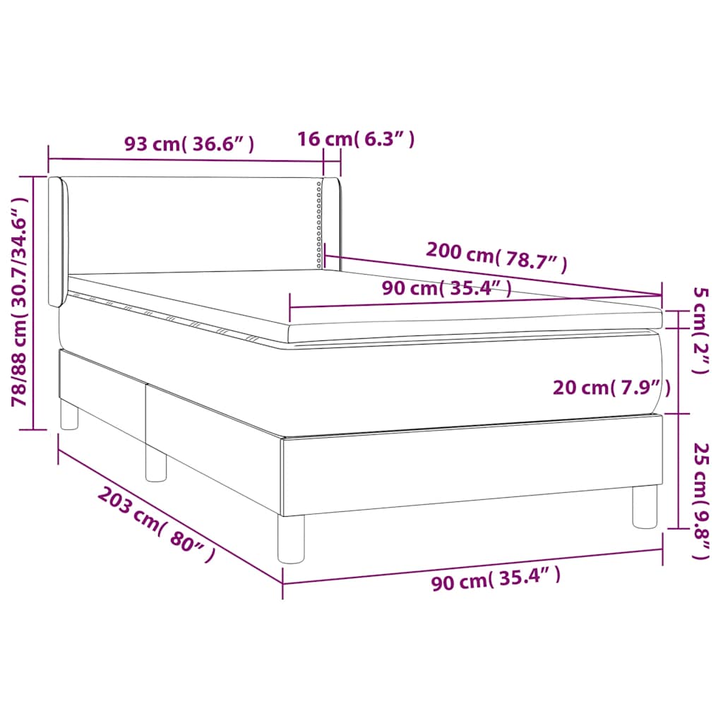 vidaXL Lit tapissier avec matelas Vert foncé 90x200 cm Velours