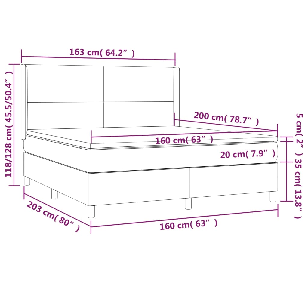 vidaXL Boxspringbett mit Matratze Grau 160x200 cm Kunstleder