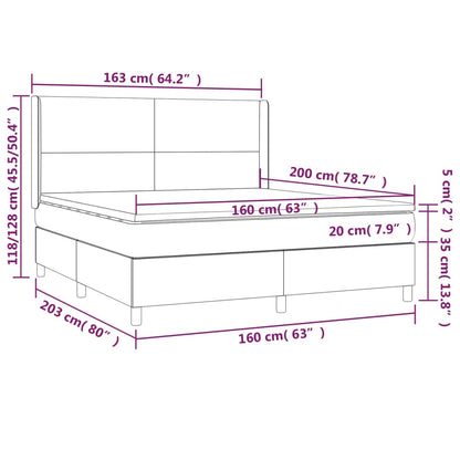 vidaXL Boxspringbett mit Matratze Grau 160x200 cm Kunstleder