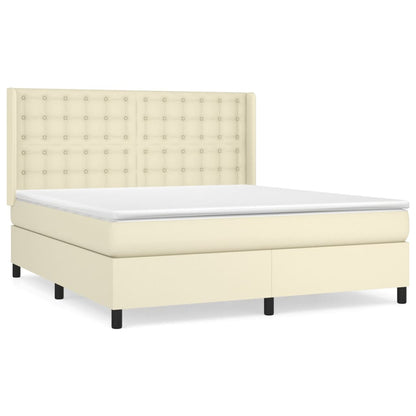 vidaXL Boxspringbett mit Matratze Creme 160x200 cm Kunstleder