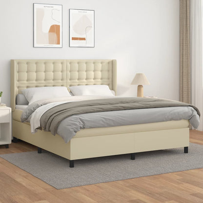 vidaXL Boxspringbett mit Matratze Creme 160x200 cm Kunstleder