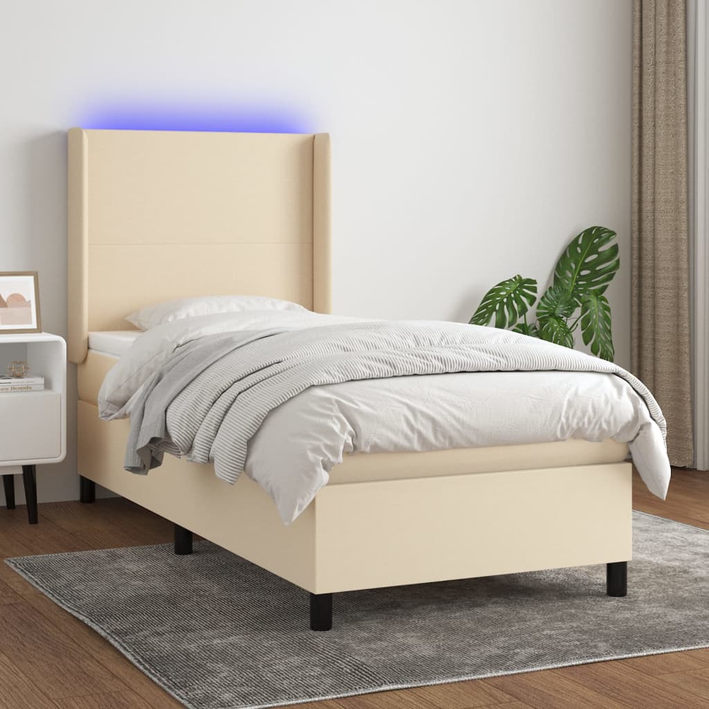 Boxspringbett mit Matratze & LED Creme 80x200 cm Stoff