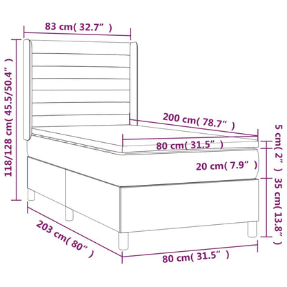 vidaXL Boxspringbett mit Matratze & LED Hellgrau 80x200 cm Stoff