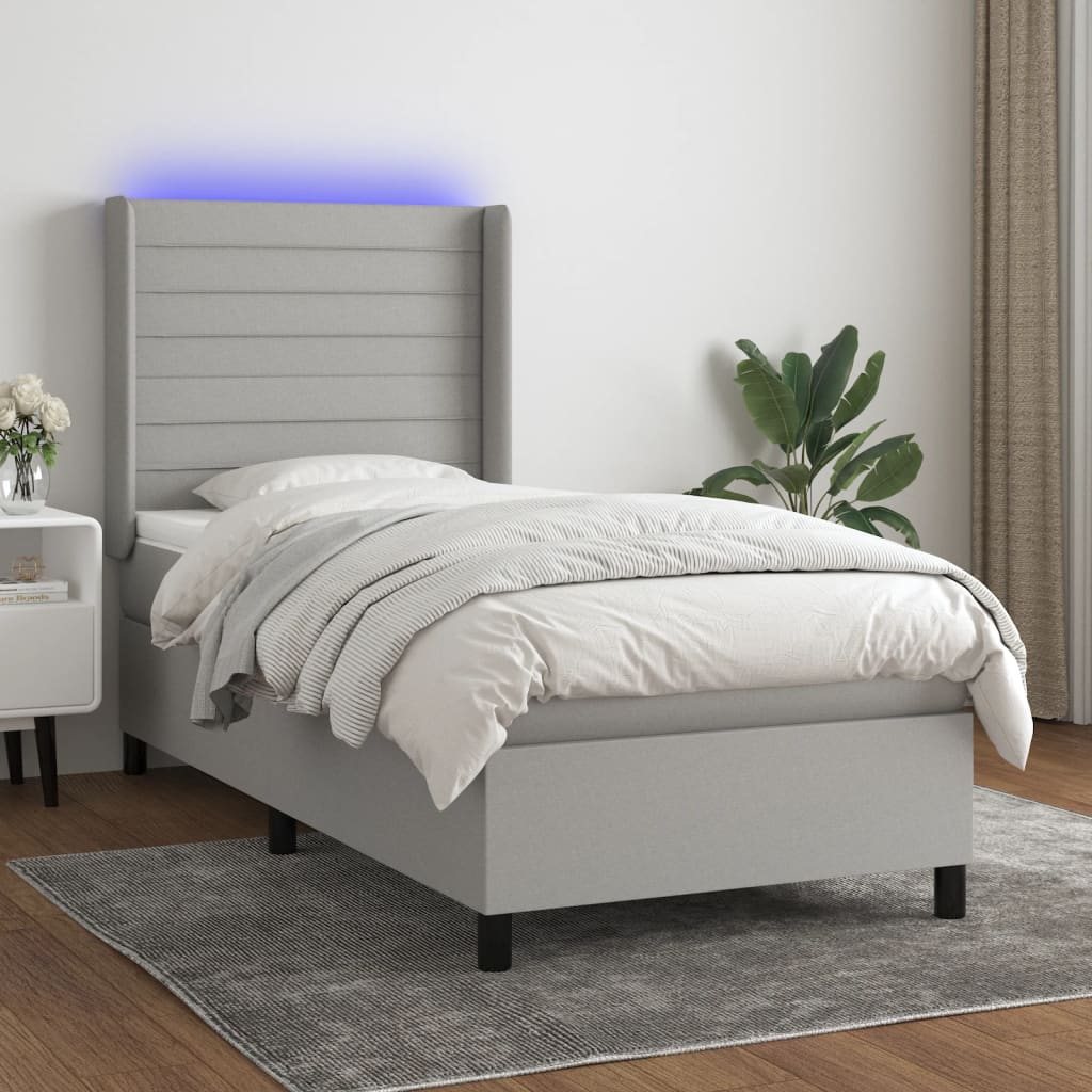 vidaXL Boxspringbett mit Matratze & LED Hellgrau 80x200 cm Stoff