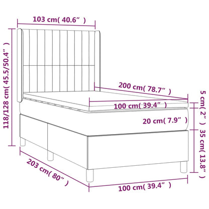 vidaXL Boxspringbett mit Matratze & LED Hellgrau 100x200 cm Stoff