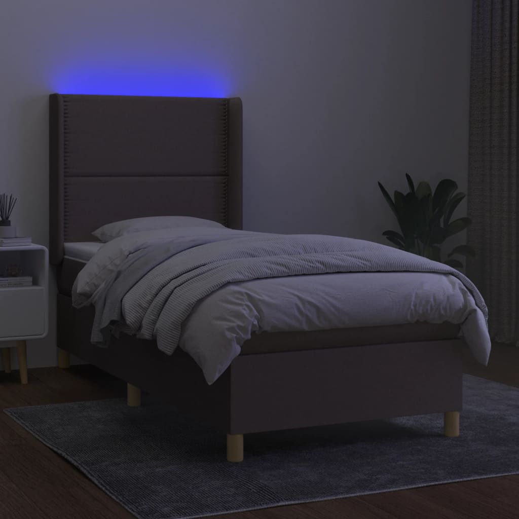 Boxspringbett mit Matratze & LED Taupe 90x190 cm Stoff