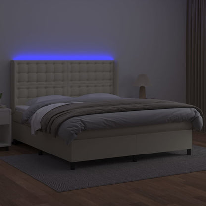 vidaXL Boxspringbett mit Matratze & LED Creme 160x200 cm Kunstleder
