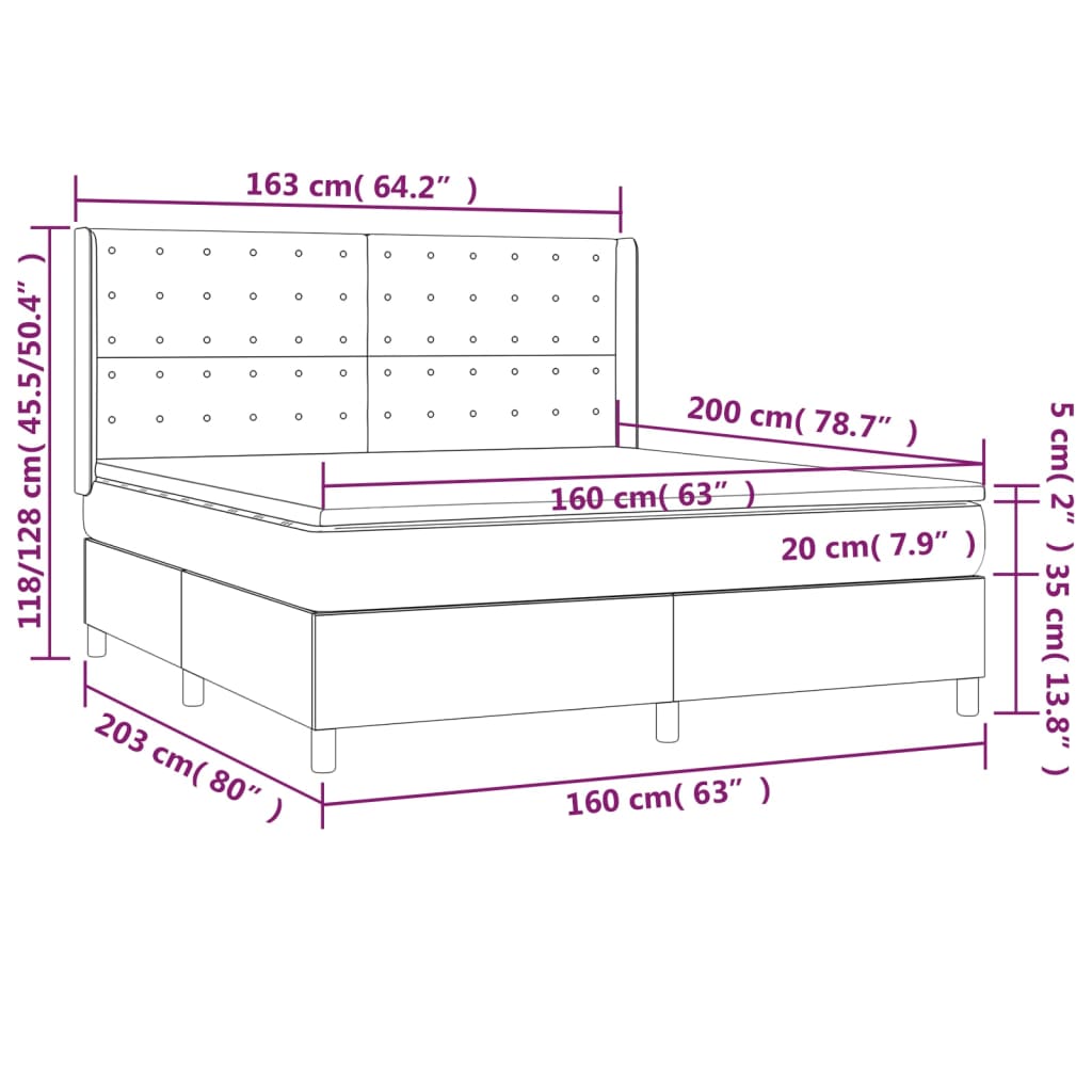 vidaXL Boxspringbett mit Matratze & LED Creme 160x200 cm Kunstleder