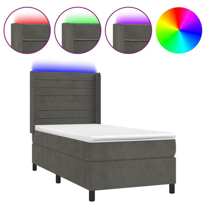 vidaXL Boxspringbett mit Matratze & LED Dunkelgrau 90x190 cm Samt