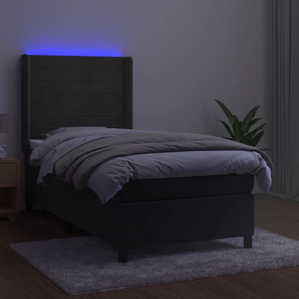 vidaXL Boxspringbett mit Matratze & LED Dunkelgrau 90x190 cm Samt