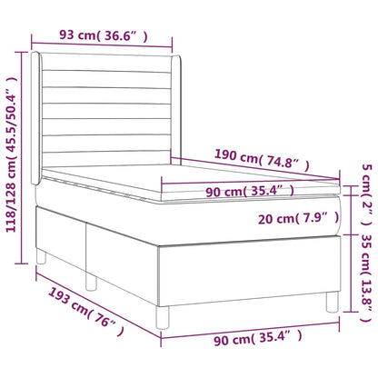 vidaXL Boxspringbett mit Matratze & LED Dunkelgrau 90x190 cm Samt