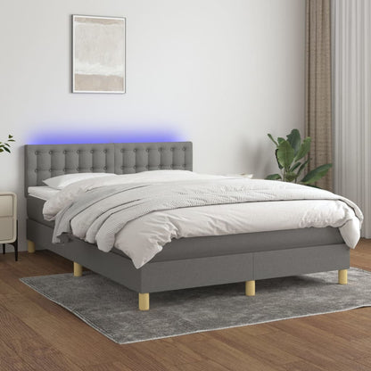 Boxspringbett mit Matratze & LED Dunkelgrau 140x190 cm Stoff