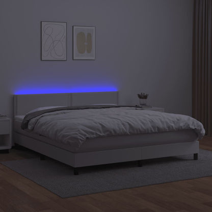 vidaXL Boxspringbett mit Matratze & LED Weiß 180x200 cm Kunstleder