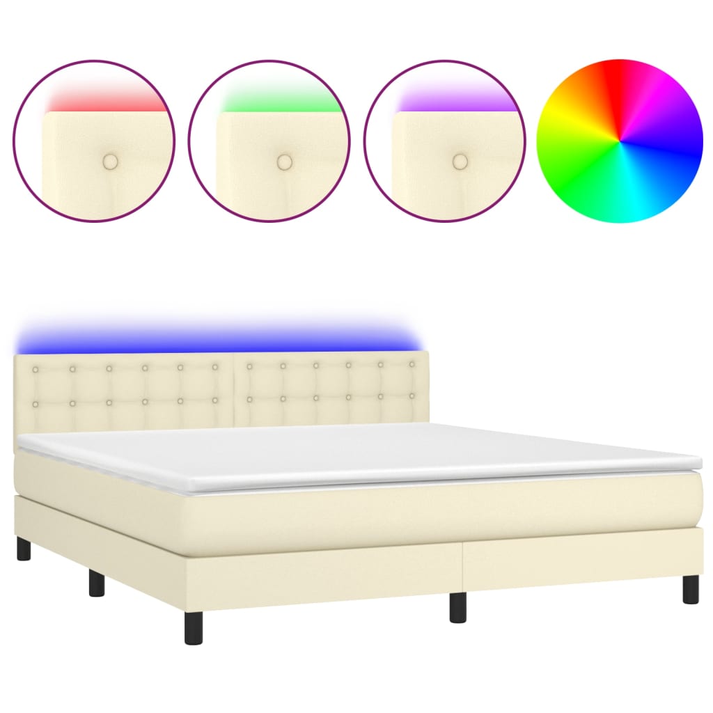 vidaXL Boxspringbett mit Matratze & LED Creme 160x200 cm Kunstleder