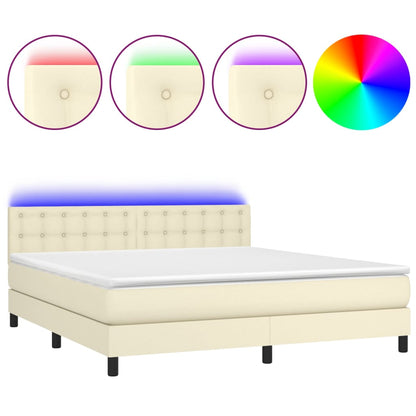vidaXL Boxspringbett mit Matratze & LED Creme 160x200 cm Kunstleder
