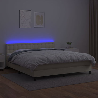 vidaXL Boxspringbett mit Matratze & LED Creme 160x200 cm Kunstleder
