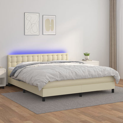 vidaXL Boxspringbett mit Matratze & LED Creme 160x200 cm Kunstleder