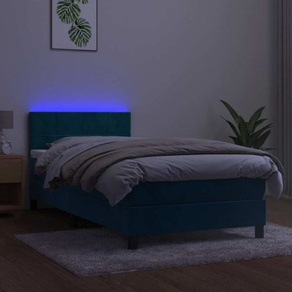 vidaXL Boxspringbett mit Matratze & LED Dunkelblau 80x200 cm Samt
