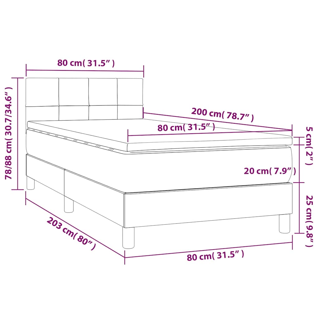 vidaXL Boxspringbett mit Matratze & LED Dunkelblau 80x200 cm Samt