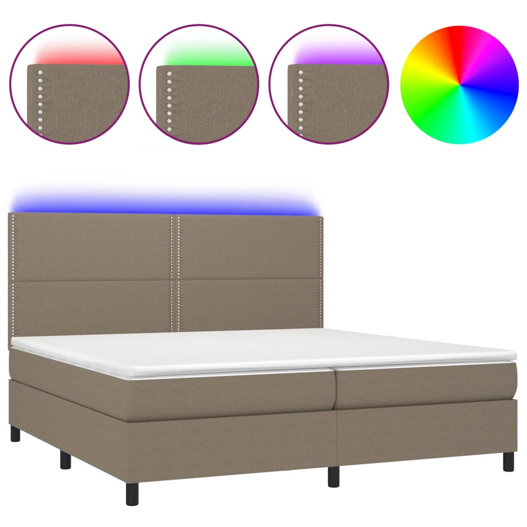 Boxspringbett mit Matratze & LED Taupe 200x200 cm Stoff