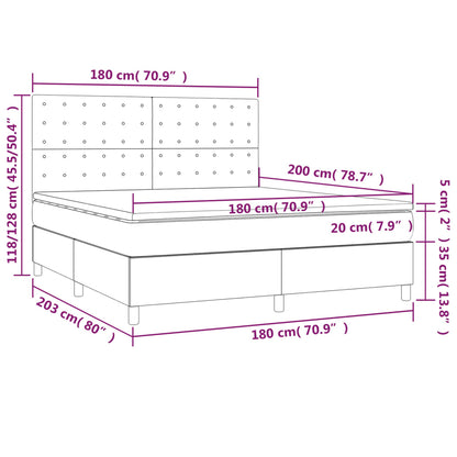vidaXL Boxspringbett mit Matratze & LED Hellgrau 180x200 cm Stoff