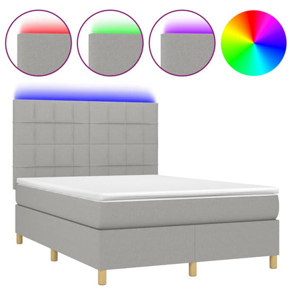 vidaXL Boxspringbett mit Matratze & LED Hellgrau 140x190 cm Stoff