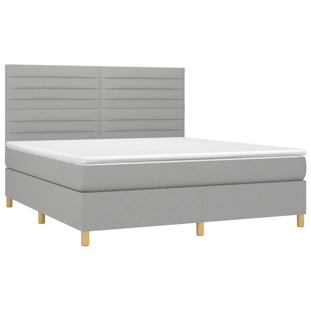 vidaXL Boxspringbett mit Matratze & LED Hellgrau 180x200 cm Stoff