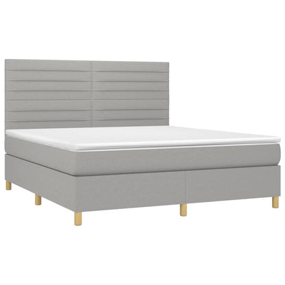 vidaXL Boxspringbett mit Matratze & LED Hellgrau 180x200 cm Stoff