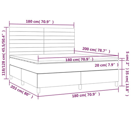 vidaXL Boxspringbett mit Matratze & LED Hellgrau 180x200 cm Stoff