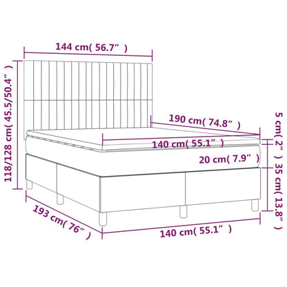 vidaXL Boxspringbett mit Matratze & LED Hellgrau 140x190 cm Stoff