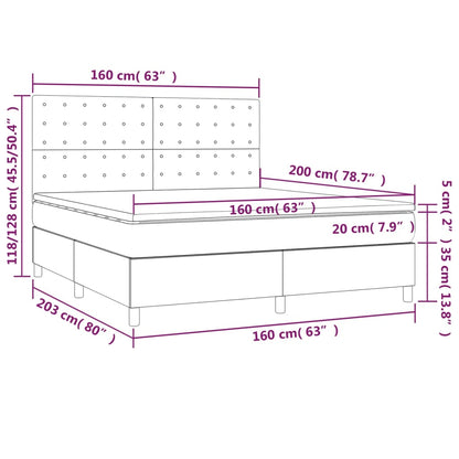 vidaXL Boxspringbett mit Matratze & LED Hellgrau 160x200 cm Stoff
