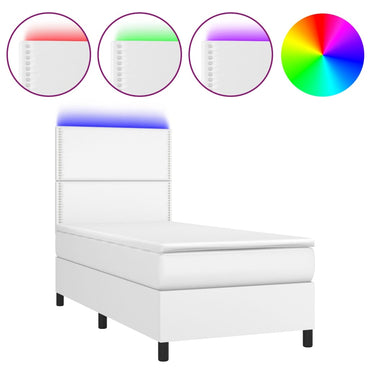 vidaXL Boxspringbett mit Matratze & LED Weiß 90x200 cm Kunstleder