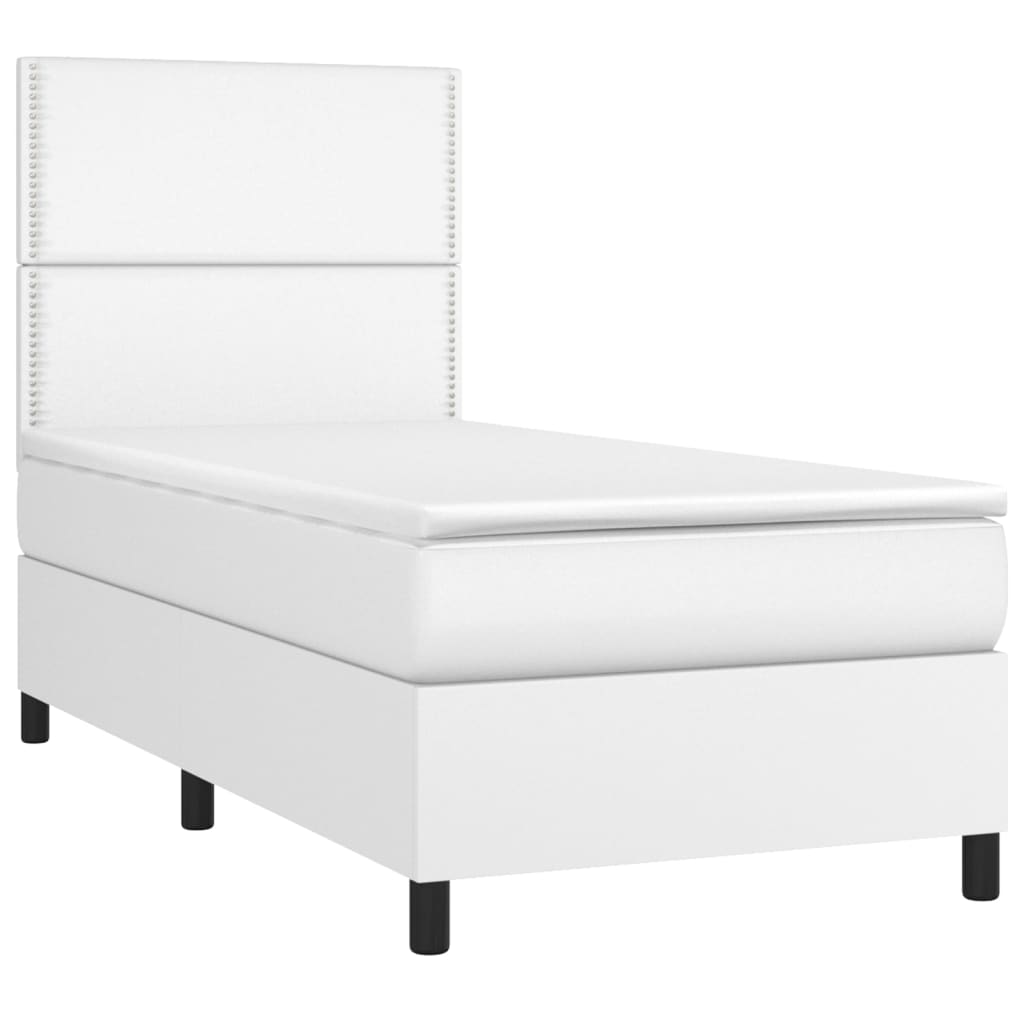 vidaXL Boxspringbett mit Matratze & LED Weiß 90x200 cm Kunstleder