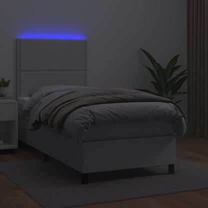 vidaXL Boxspringbett mit Matratze & LED Weiß 90x200 cm Kunstleder