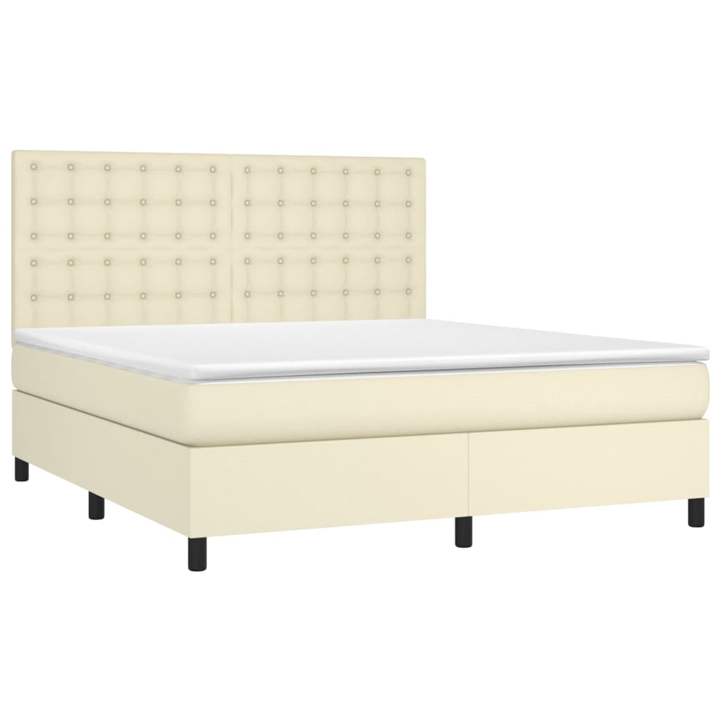 vidaXL Boxspringbett mit Matratze & LED Creme 160x200 cm Kunstleder