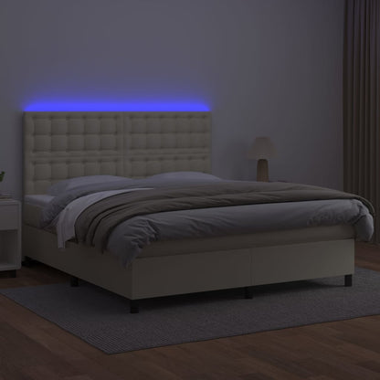 vidaXL Boxspringbett mit Matratze & LED Creme 160x200 cm Kunstleder