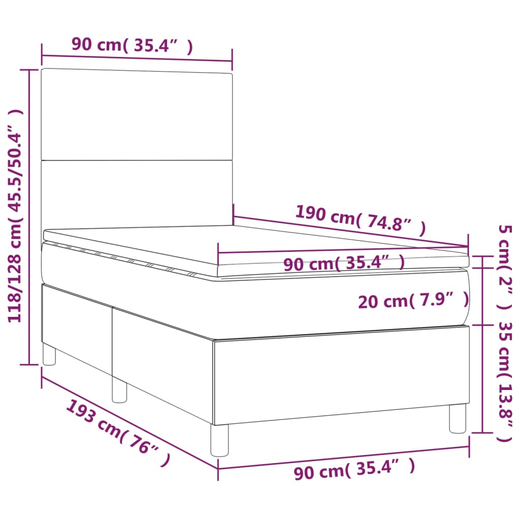 vidaXL Boxspringbett mit Matratze & LED Schwarz 90x190 cm Samt