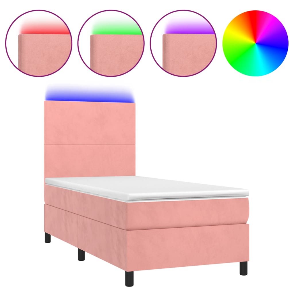 vidaXL Boxspringbett mit Matratze & LED Rosa 90x190 cm Samt