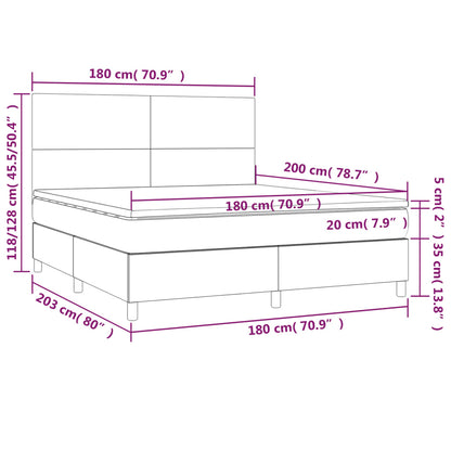 vidaXL Boxspringbett mit Matratze & LED Hellgrau 180x200 cm Samt